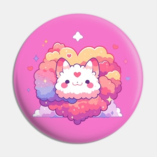 Hearts And Stars Fluffy Rainbow Cloud Kawaii Llama Pin