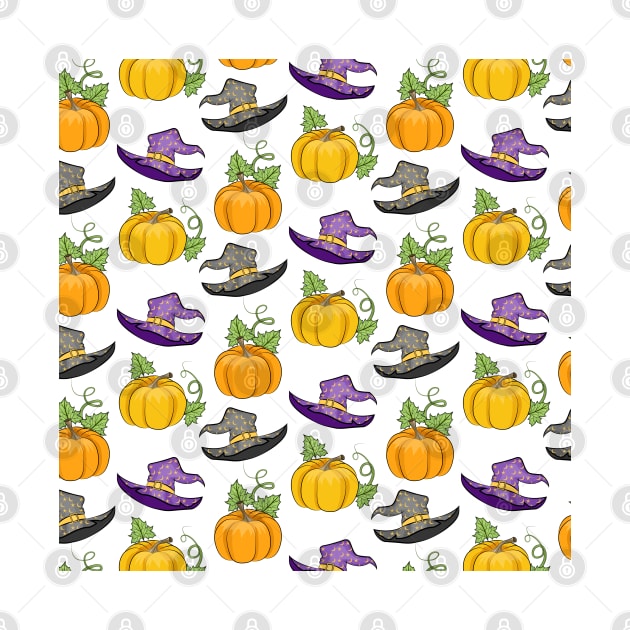 Pumpkins And Witch Hat Pattern by Designoholic