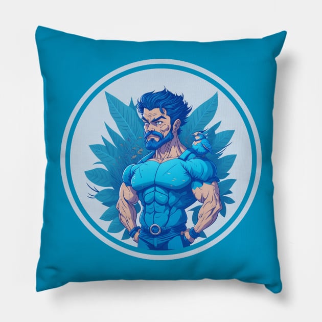 Fanciful dad with bird on shoulder Pillow by muscle