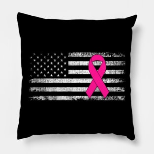 Breast Cancer Awareness Pink Ribbon Classic American Flag Pillow