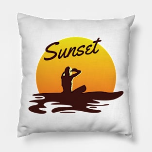 Retro Surfing Sunset Vintage Pillow