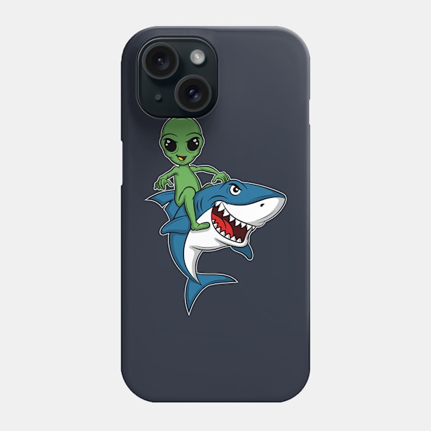 Alien rides shark cowboy rodeo gift idea present Phone Case by MARESDesign