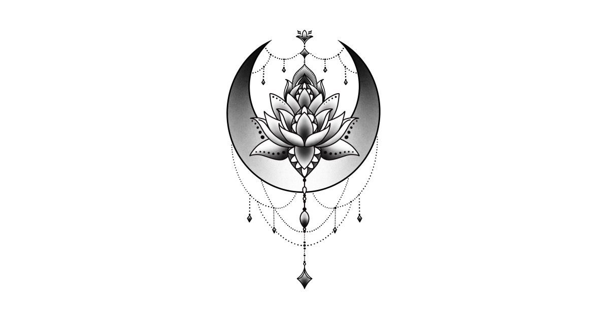 Celestial Crescent Moon and Mandala Lotus Flower - Mandala Art - Long ...