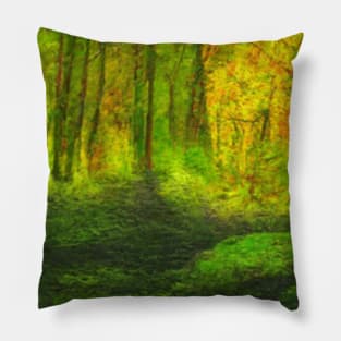 Artificial Intelligence  Green Nature Art- Nature Colored Art - AI Watercolor Pillow