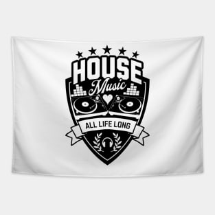 HOUSE MUSIC - Turntable Sheild (Black) Tapestry