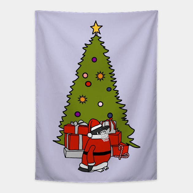 Penguin Dressed as Santa and Christmas Tree Tapestry by ellenhenryart