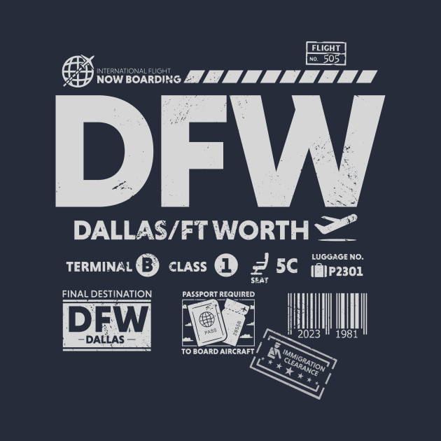 Vintage Dallas Fort Worth DFW Airport Code Travel Day Retro Travel Tag by Now Boarding
