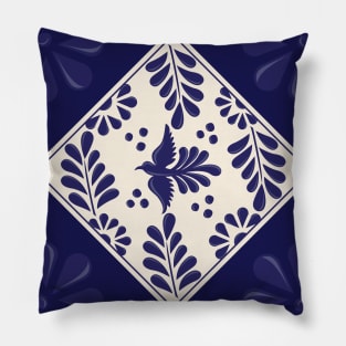 Blue Talavera Tile, Flying Dove by Akbaly Pillow