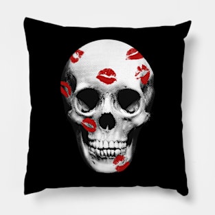 Valentines Red Lipstick Kiss Skull Grunge Retro Pillow