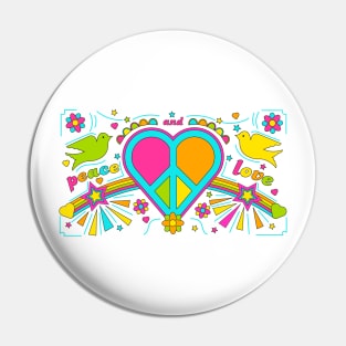 Peace and Love Peace Sign Heart and Doves Pin