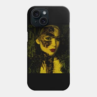 Beautiful girl, with mask. Like royal, but dark. Yellow and green light, red lips. So beautiful and calm. Phone Case