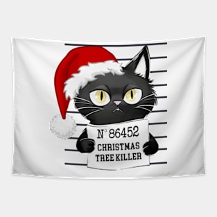 Cute Christmas Tree Killer Cat Tapestry