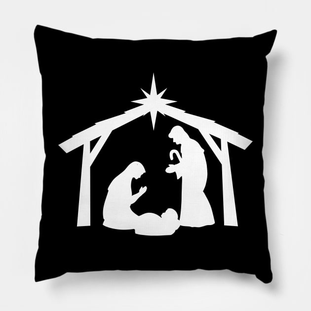 A White Christmas Nativity Scene Pillow by Lady Lilac