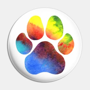 Rainbow Stripe Watercolor Paw Print Pin