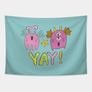 Two Cute Pink Monsters Tapestry