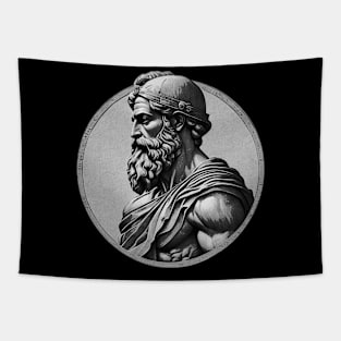 Ancient Warrior In Circular Frame - Greek Statue Style Tapestry