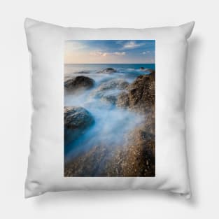 Waves and rocks long exposure Pillow