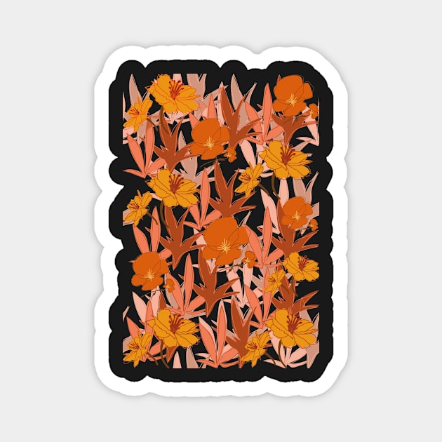 Orange flower pattern Magnet by PedaDesign