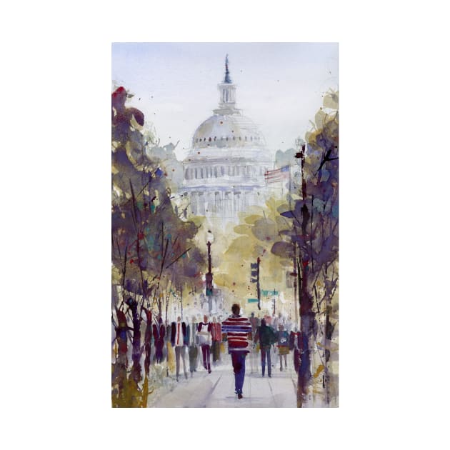 USA Capital Washington DC America Watercolor Cityscape Perfect for Office by dfrdesign