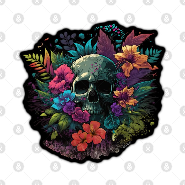 Colorful Floral Skull head design #4 by Farbrausch Art