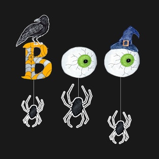 Boo Halloween T-Shirt With Spiders And Witch Hat T-Shirt