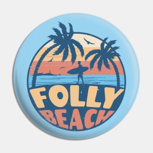 Vintage Surfing Folly Beach, South Carolina // Retro Summer Vibes // Grunge Surfer Sunset Pin