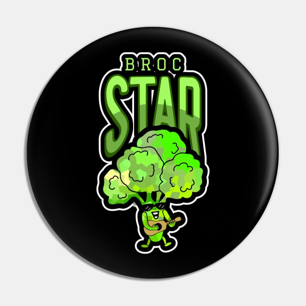 ROCKSTAR Funny Broccoli Pun Playing Guitar Pin by SartorisArt1