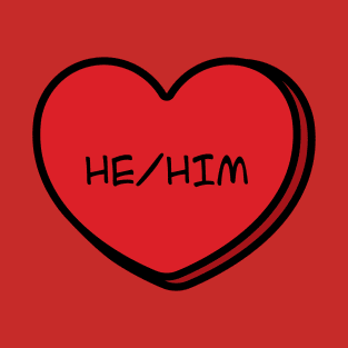 Pronoun He/Him Conversation Heart in Red T-Shirt