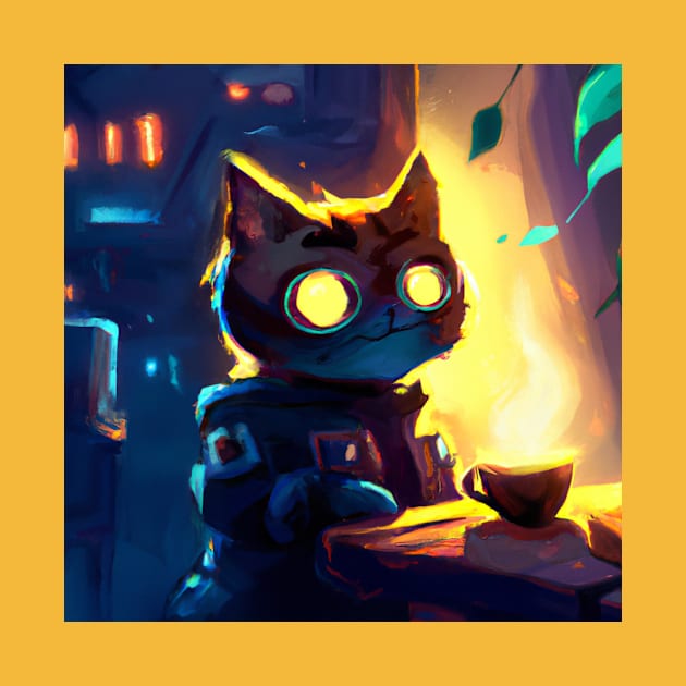 Futuristic Cat is Serving Some Coffee to a Customer by Star Scrunch