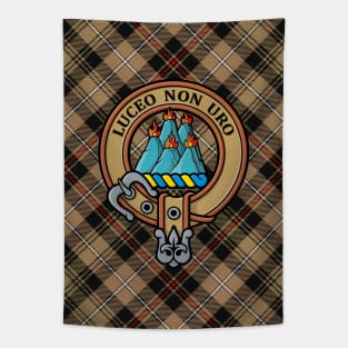 Clan MacKenzie Crest over Brown Hunting Tartan Tapestry