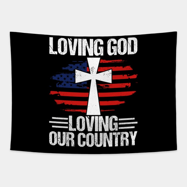 Loving God Jesus American Flag Patriot Christian Tapestry by Toeffishirts