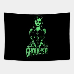 Goth dead girl, Stay Ghoulish! (green version) Tapestry