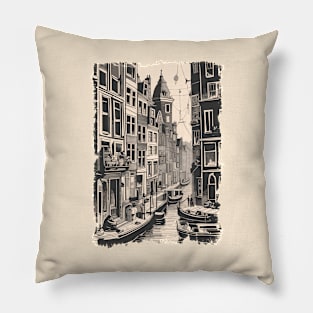 Amsterdam Netherlands Vintage Canal Houses Travel Art Pillow