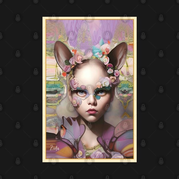 Stunning pop surrealism dream painting of a girl with flowers and ears of a cat by ZiolaRosa