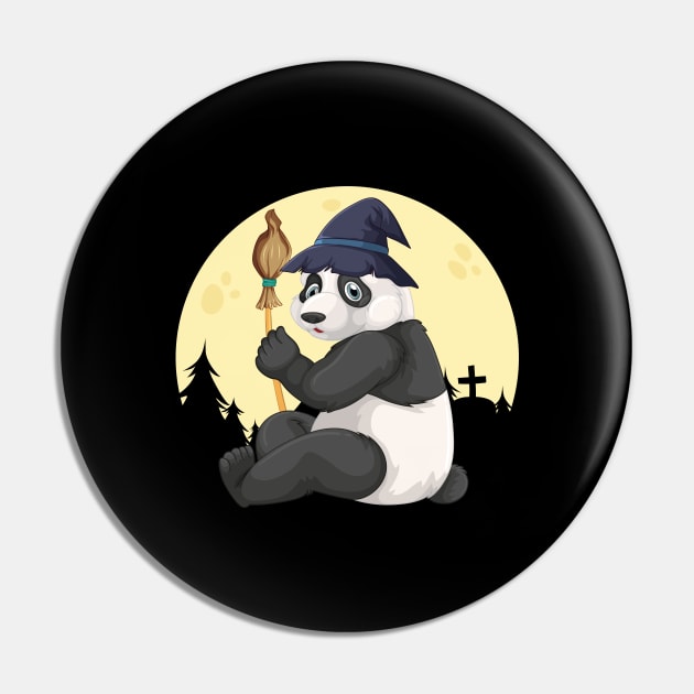 Cute Panda Wearing A Witch Hat Witch Broomstick Panda Lover Pin by FamiLane