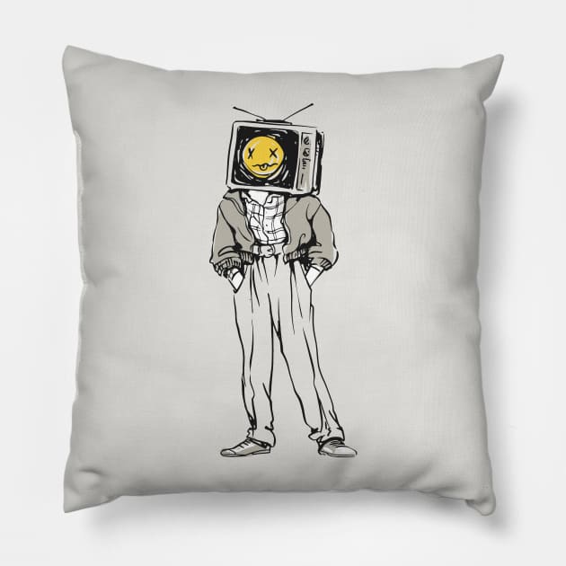 TV Head // Retro Television Illustration Pillow by SLAG_Creative