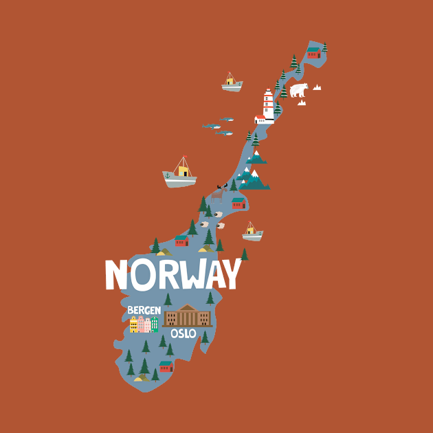 Norway Illustrated Map by JunkyDotCom