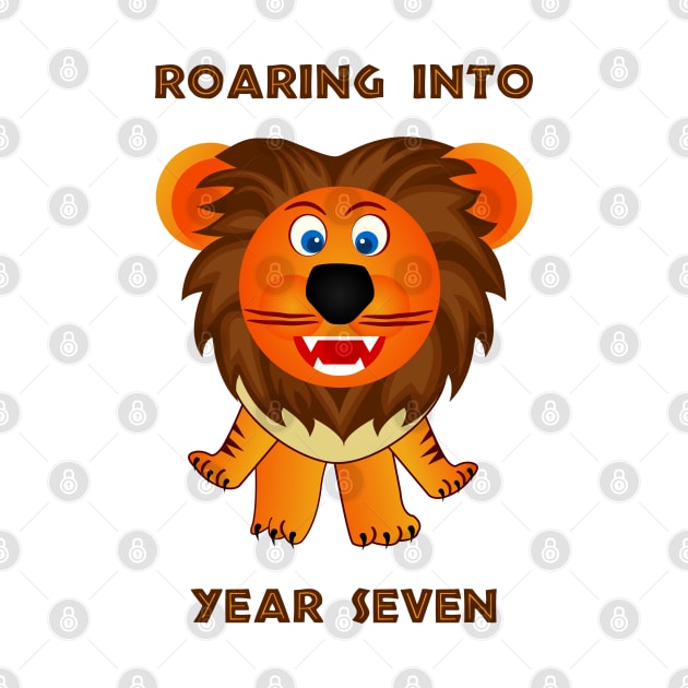 Roaring Into Year Seven (Cartoon Lion) by TimespunThreads