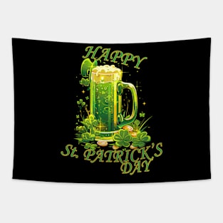 Happy Saint Patrick's Day green beer four leaf clovers shamrocks leprechaun gold happy St. Patricks Day Tapestry