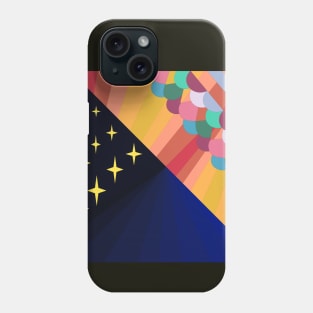 Art Deco Day and Night scene with sunrays and stars Phone Case