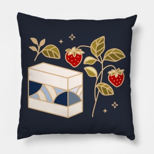 Strawberry cake and blue wave pattern Pillow