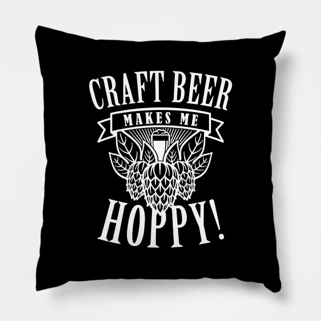 Craft Beer Makes Me Hoppy Pillow by LuckyFoxDesigns