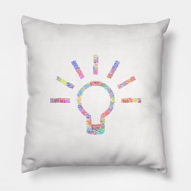 Light Bulb Idea Silhouette Shape Text Word Cloud Pillow by Cubebox