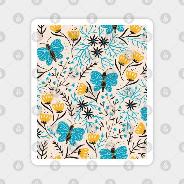 Flower And Butterfly Seamless Pattern Magnet by FaelynArt