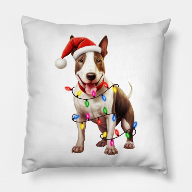 Christmas Bull Terrier Pillow by Chromatic Fusion Studio