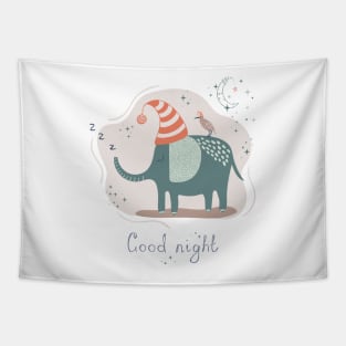 Cute hand drawn sleeping elephant in simple childish style Tapestry