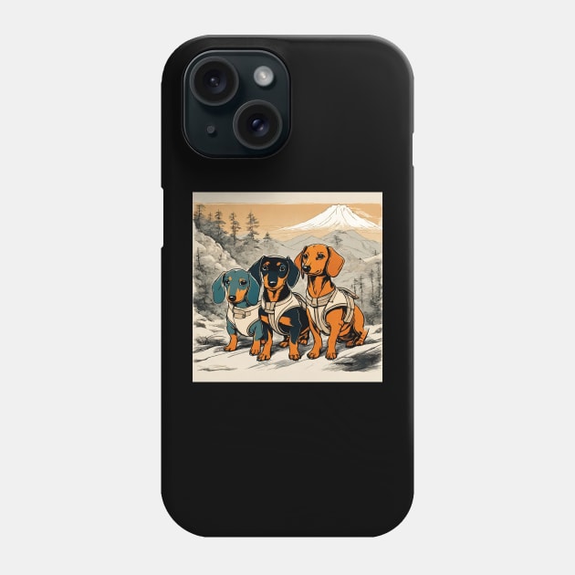 Doxie Dogs Brotherhood Backpacking Vintage Dachshund Sausage Dogs Phone Case by wigobun