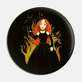 Cute witch with a black cat Pin