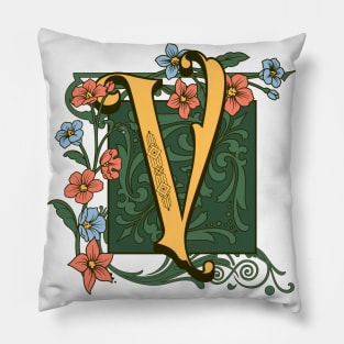 Art Nouveau Letter V, Ornamental Letter V, Art Deco Pillow