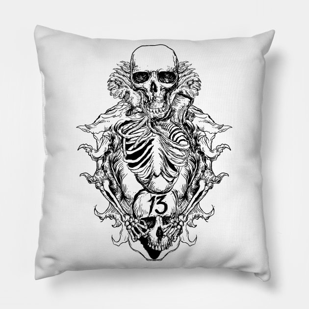 Skeleton Number Thirteen II Pillow by DeathAnarchy